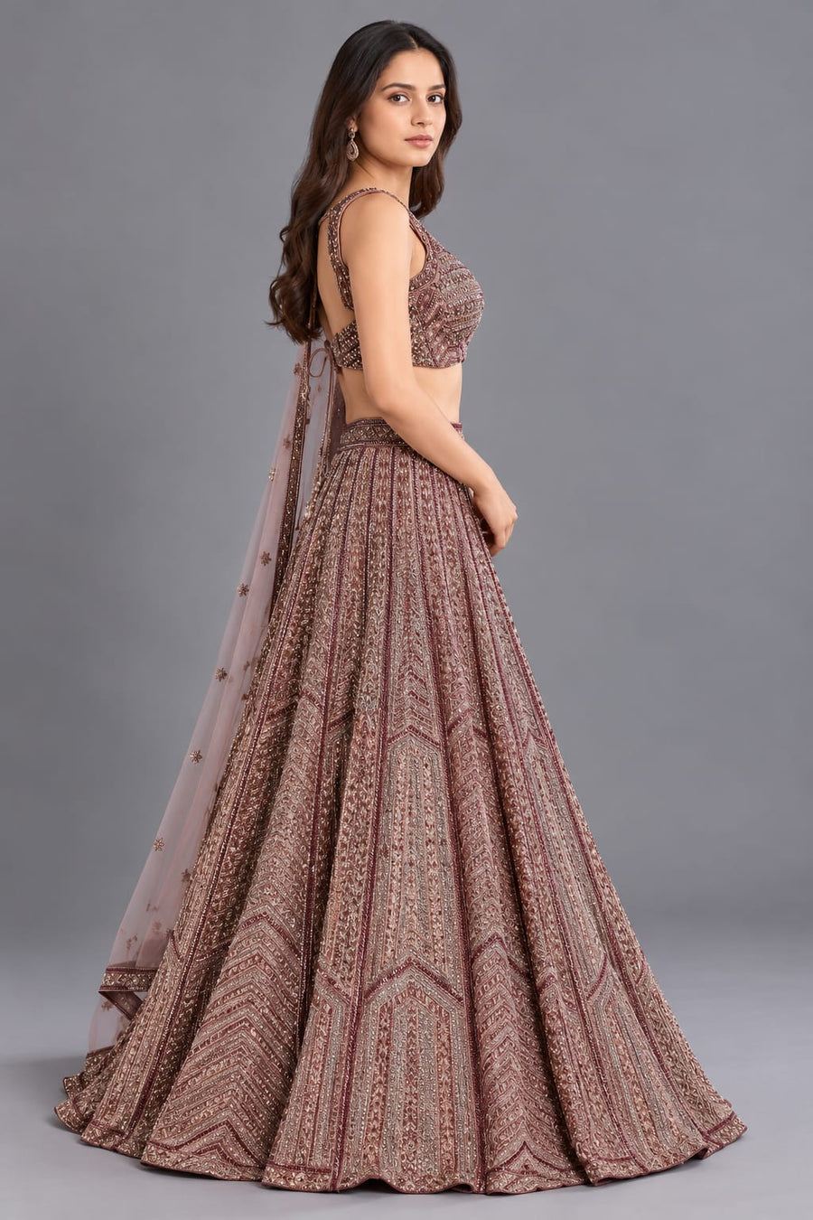Dusty Rose Embroidered Lehenga Choli with Dupatta for Engagement Wear