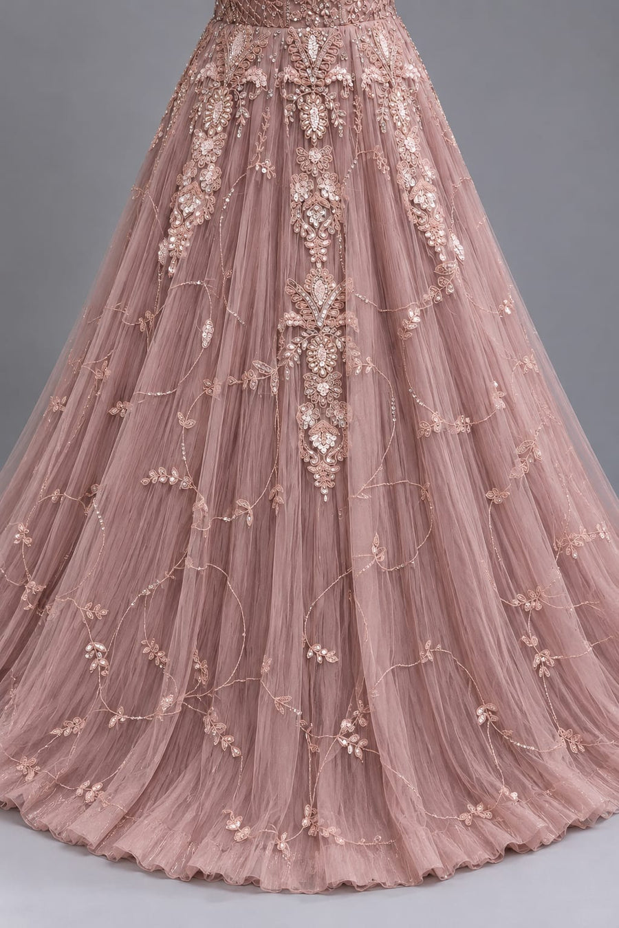 Dusty Rose Embroidered Net Gown with Sweetheart Neckline