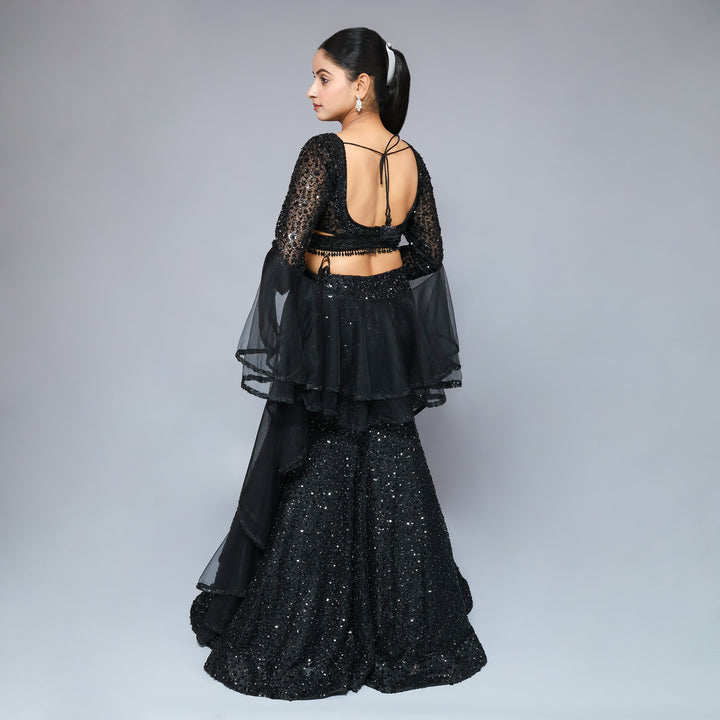 Elegant Black Mermaid-Style Ceremonial Lehenga Vastrachowk