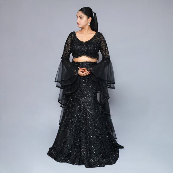 Elegant Black Mermaid-Style Ceremonial Lehenga