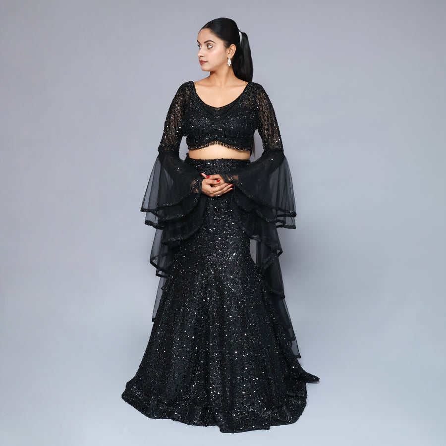 Elegant Black Mermaid-Style Ceremonial Lehenga
