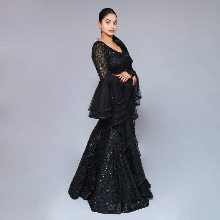Elegant Black Mermaid-Style Ceremonial Lehenga Vastrachowk