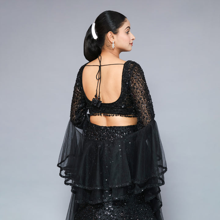 Elegant Black Mermaid-Style Ceremonial Lehenga Vastrachowk