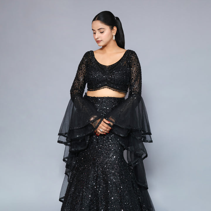 Elegant Black Mermaid-Style Ceremonial Lehenga Vastrachowk