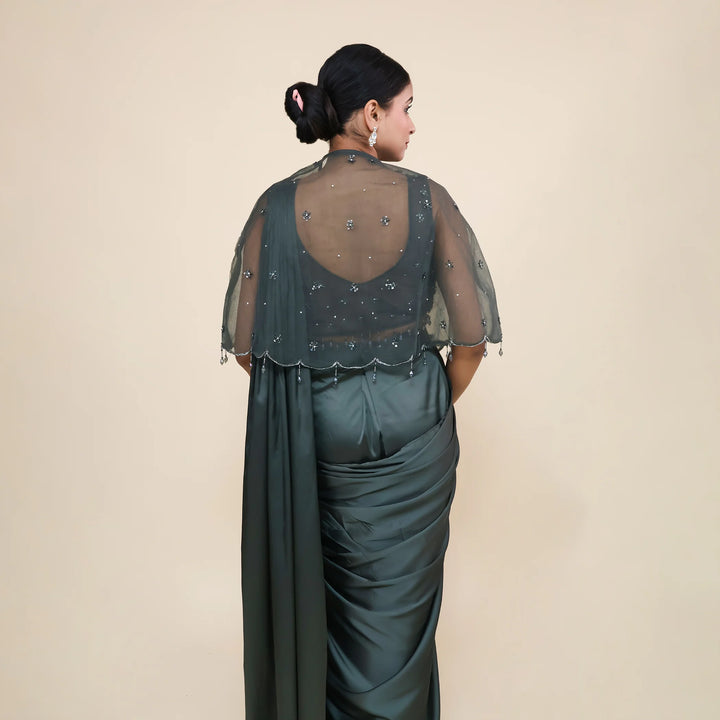 Elegant Cape Style Drape Saree for Women- Vastrachowk