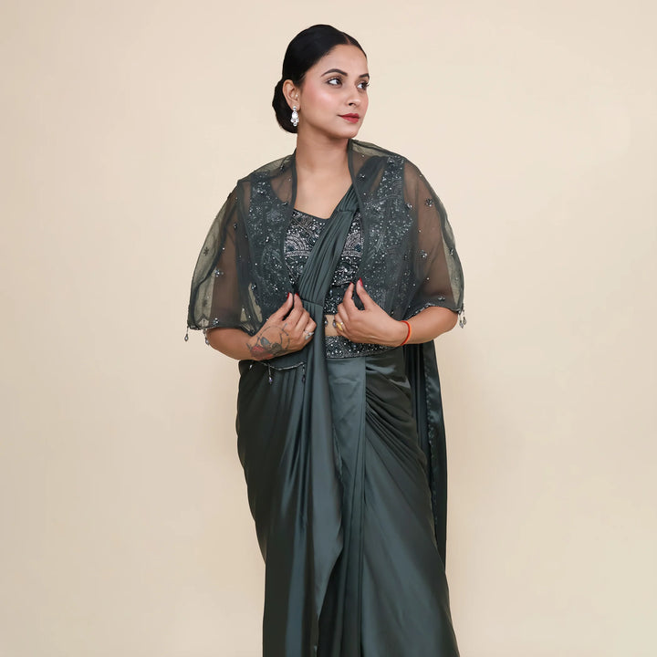 Elegant Cape Style Drape Saree for Women- Vastrachowk