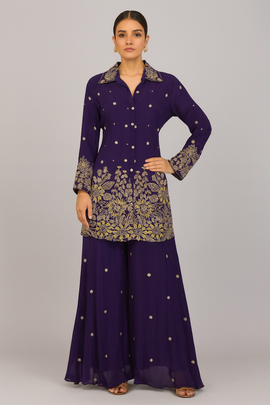Elegant Co-ord Set with Sharara front profile