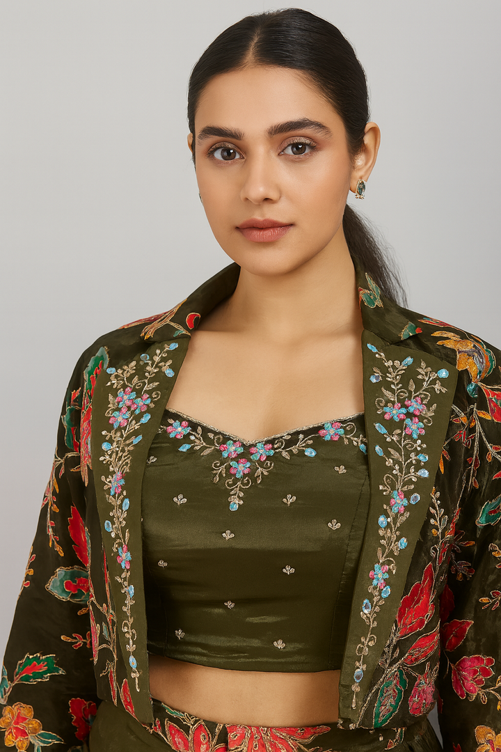 Elegant Crop Top Dhoti with Jacket front profile 