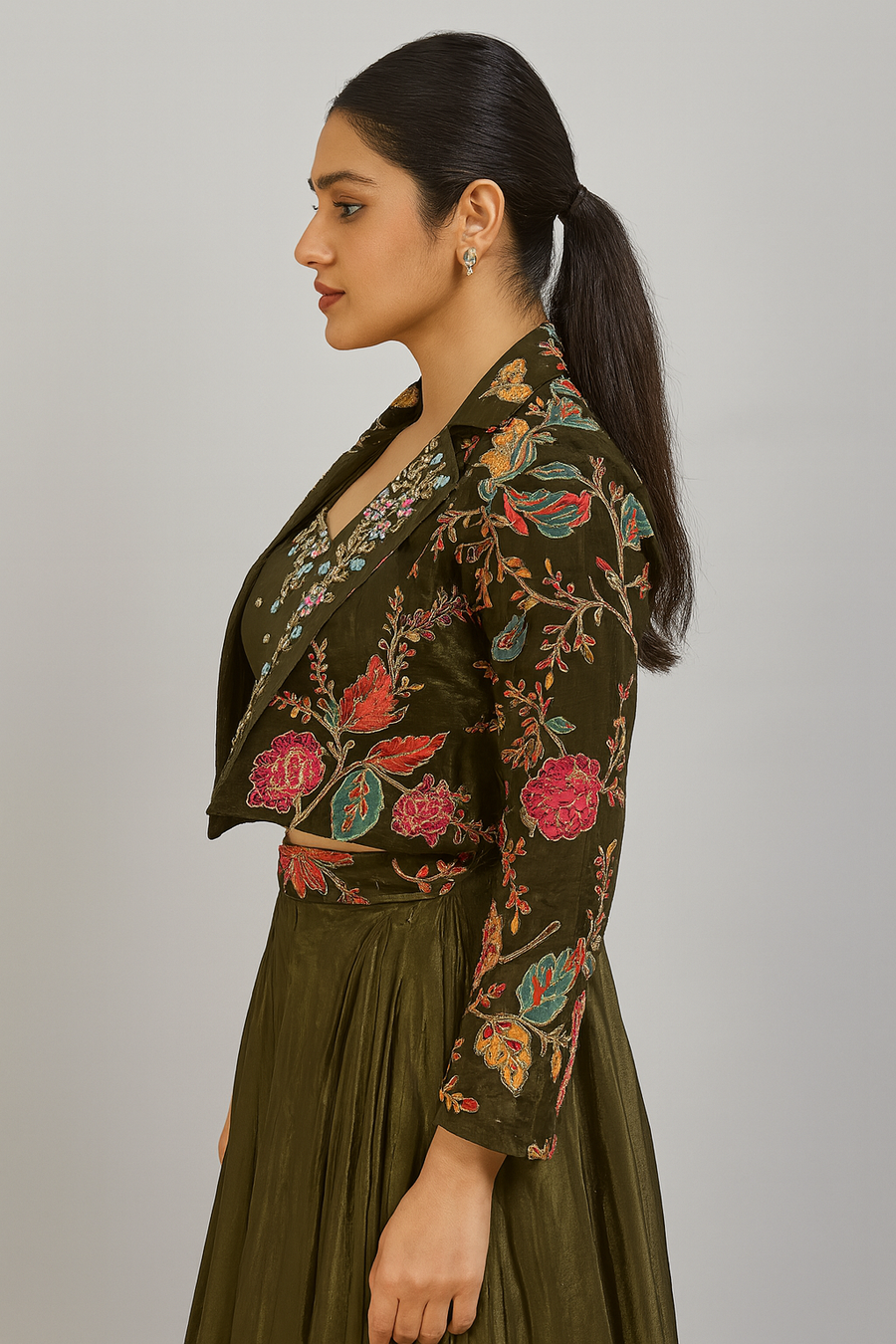 Elegant Crop Top Dhoti with Jacket side profile 