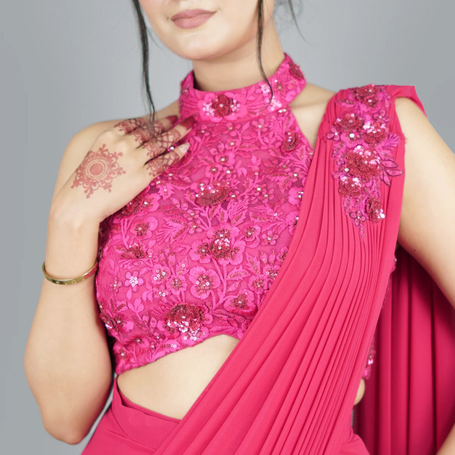 Elegant Halterneck Draped Saree Vastrachowk