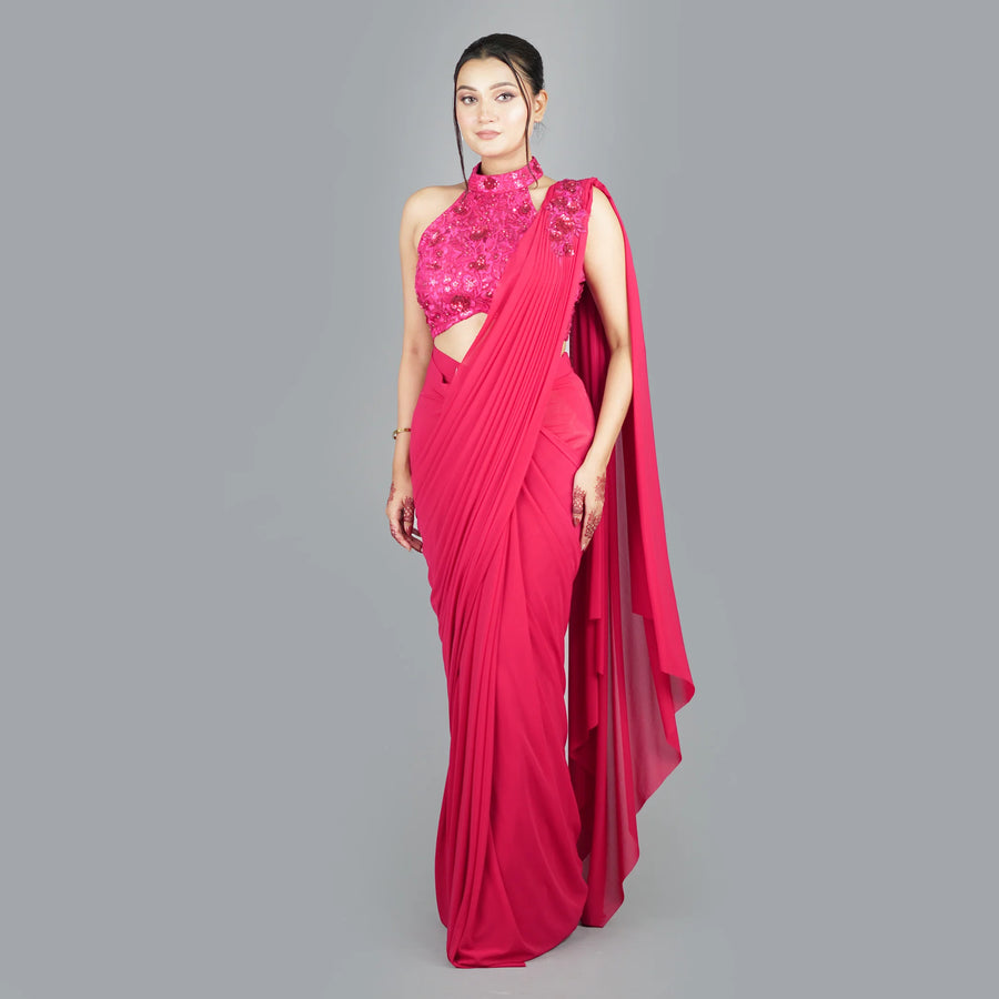 Elegant Halterneck Draped Saree