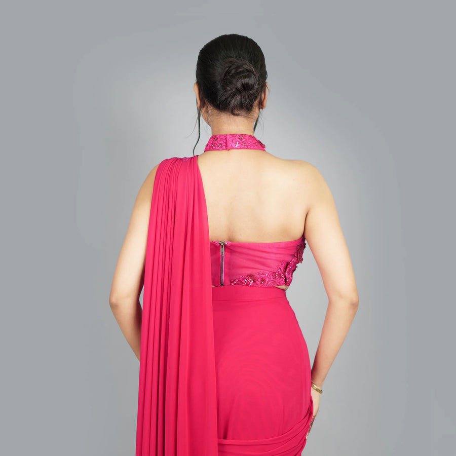Elegant Halterneck Draped Saree Vastrachowk