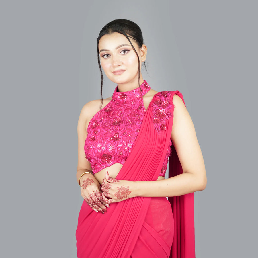 Elegant Halterneck Draped Saree Vastrachowk