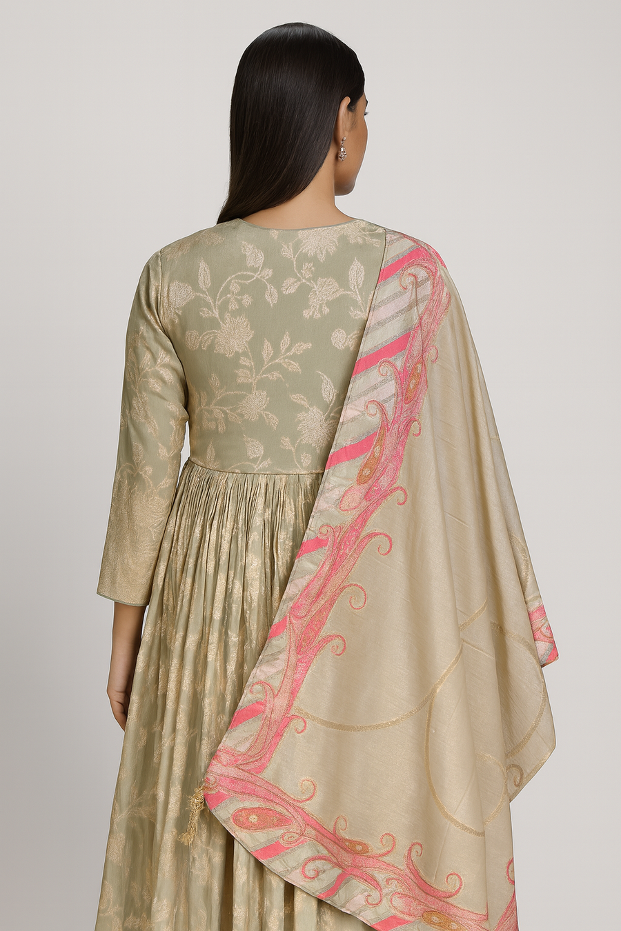 Elegant Neck Anarkali with Dupatta back profile