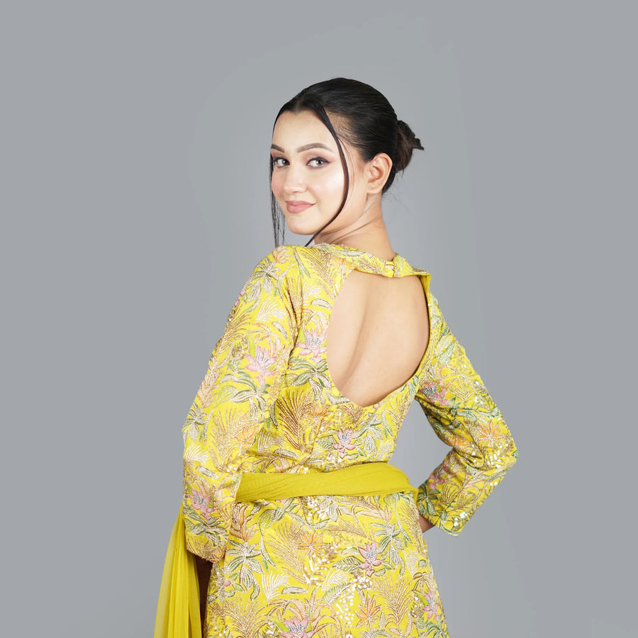 Elegant Peplum Style Long Shirt with Sharara Vastrachowk