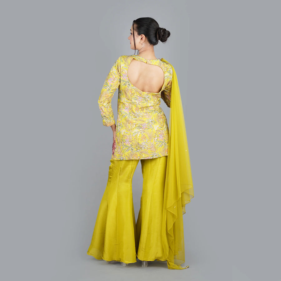 Elegant Peplum Style Long Shirt with Sharara Vastrachowk