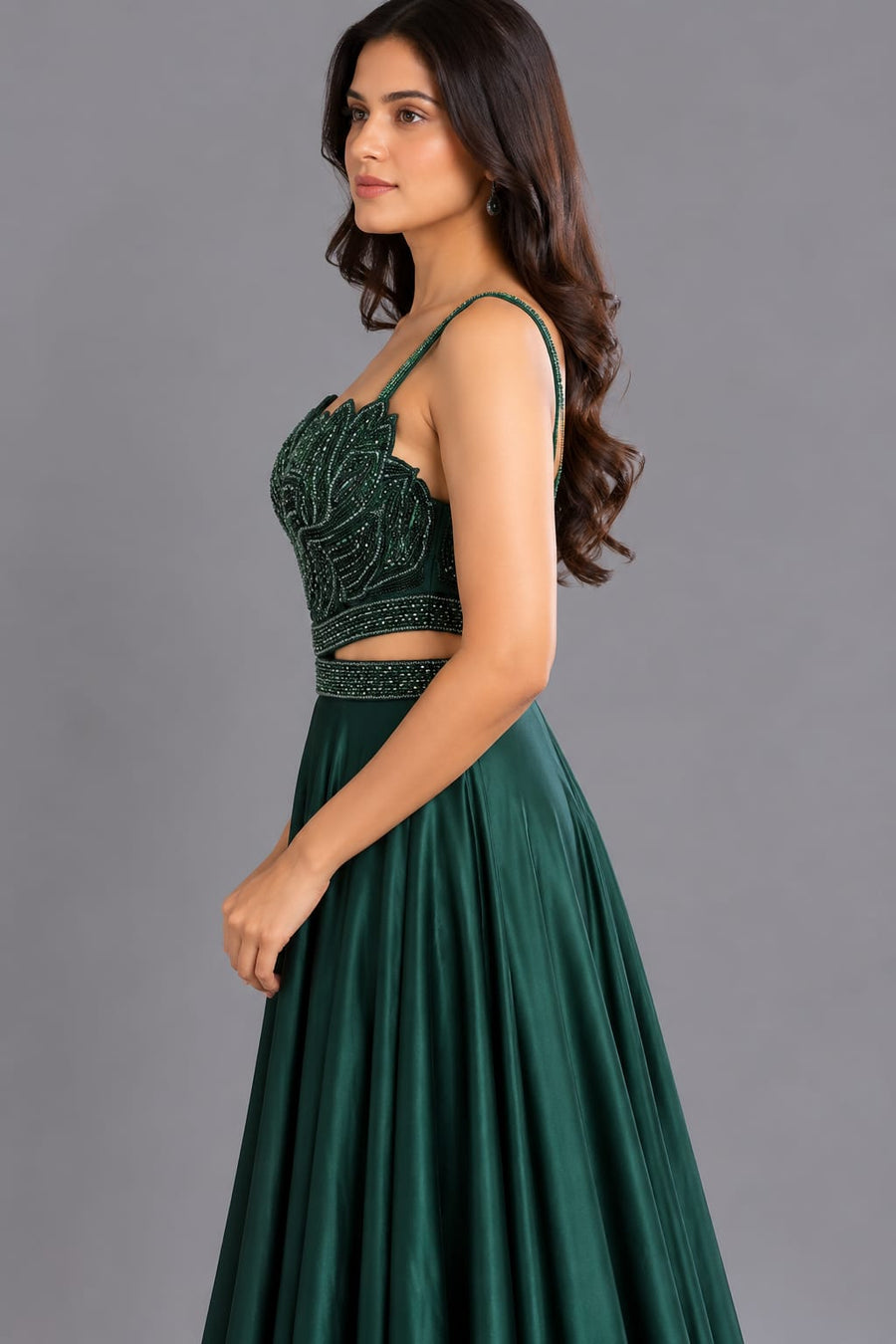 Emerald Green Corset Gown with Sequin & Cutdana Work for Women