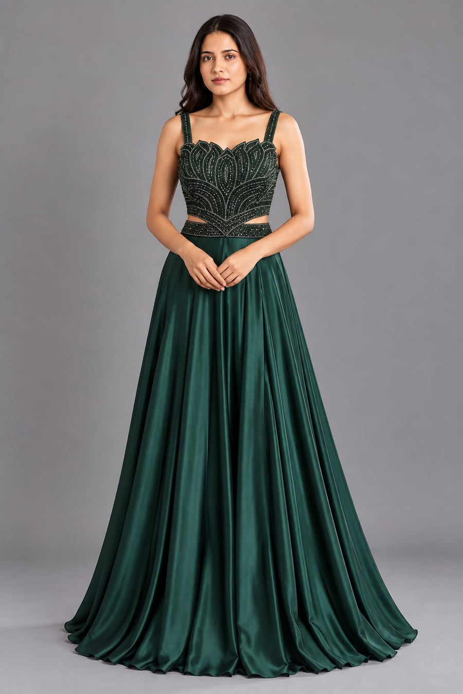 Emerald Green Corset Gown with Sequin & Cutdana Work for Women