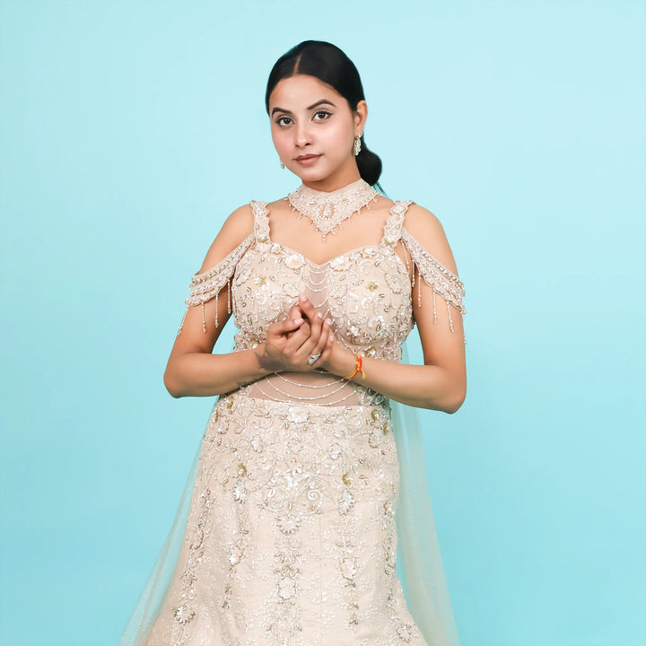 Fish Cut Engagement Gown with Choker Dupatta Vastrachowk