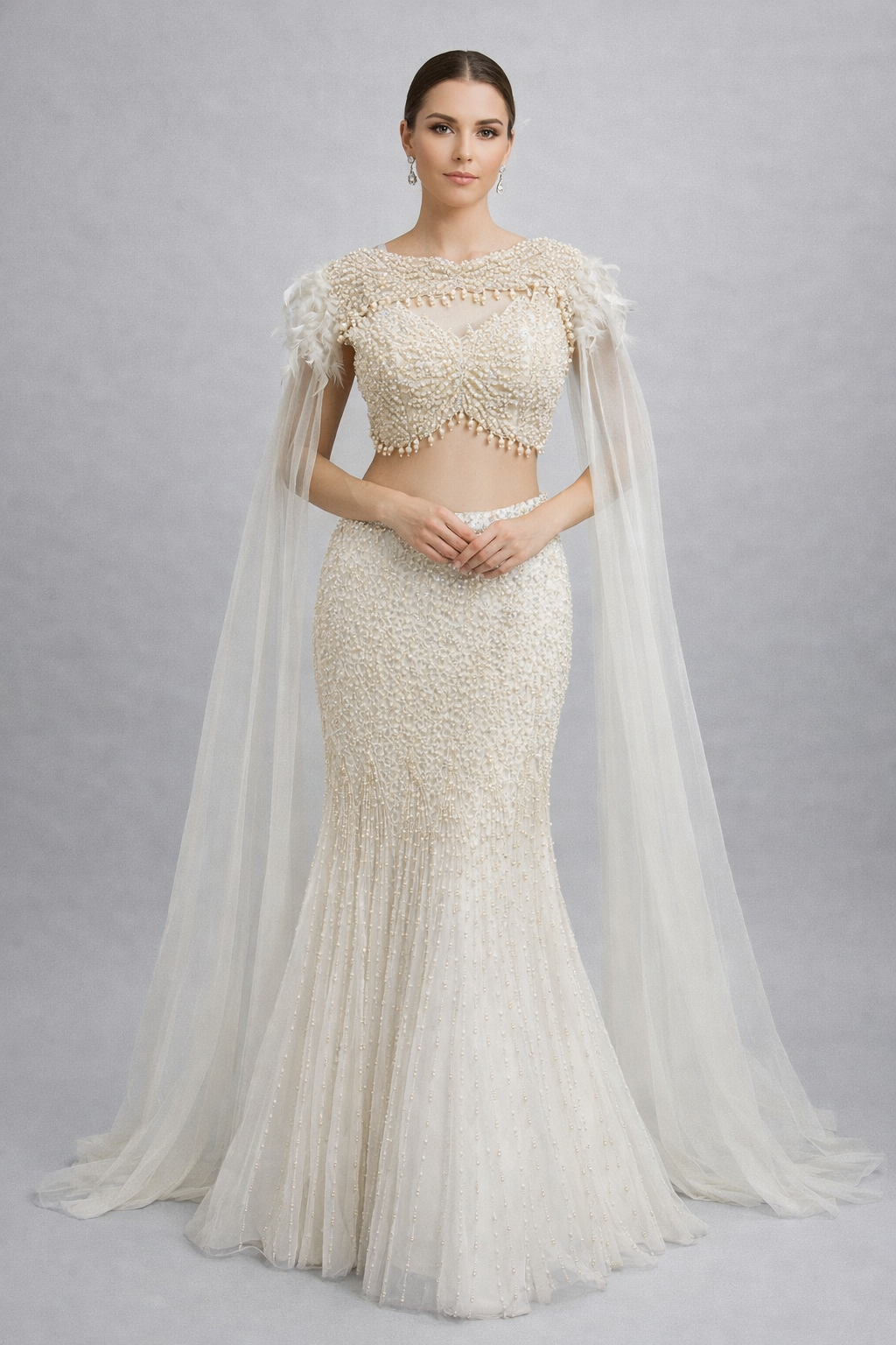 Fish Cut Lehenga Calpin Crop Top With Detchable Cape 