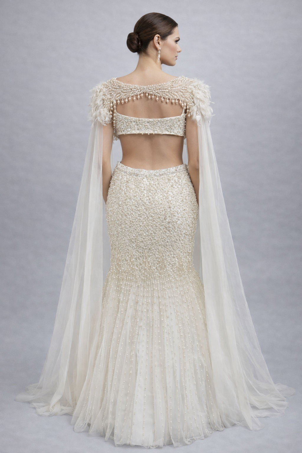 Fish Cut Lehenga Calpin Crop Top With Detchable Cape 