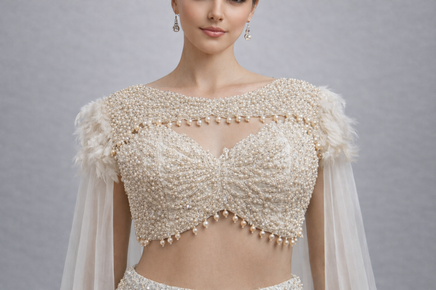 Fish Cut Lehenga Calpin Crop Top With Detchable Cape 