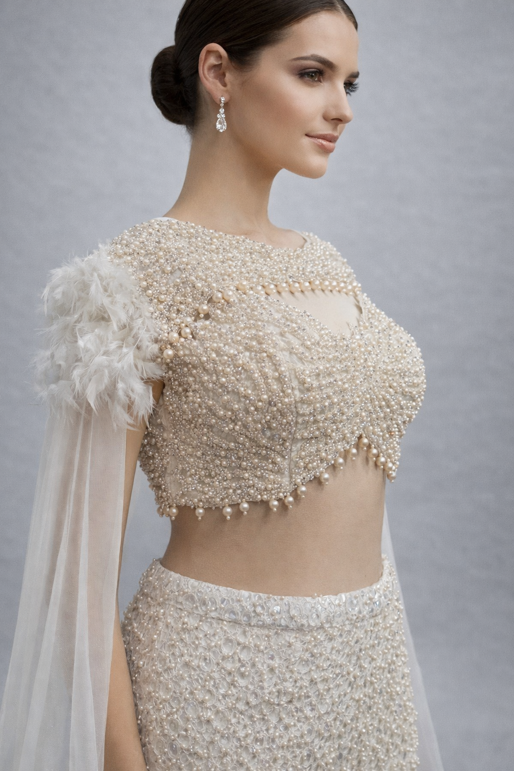 Fish Cut Lehenga Calpin Crop Top With Detchable Cape 