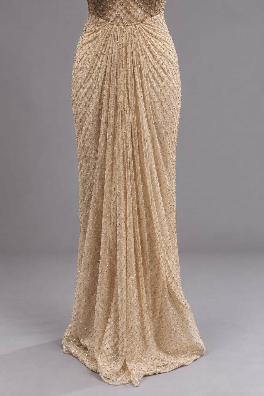 Champagne Gold Embellished Drape Saree with Corset Blouse