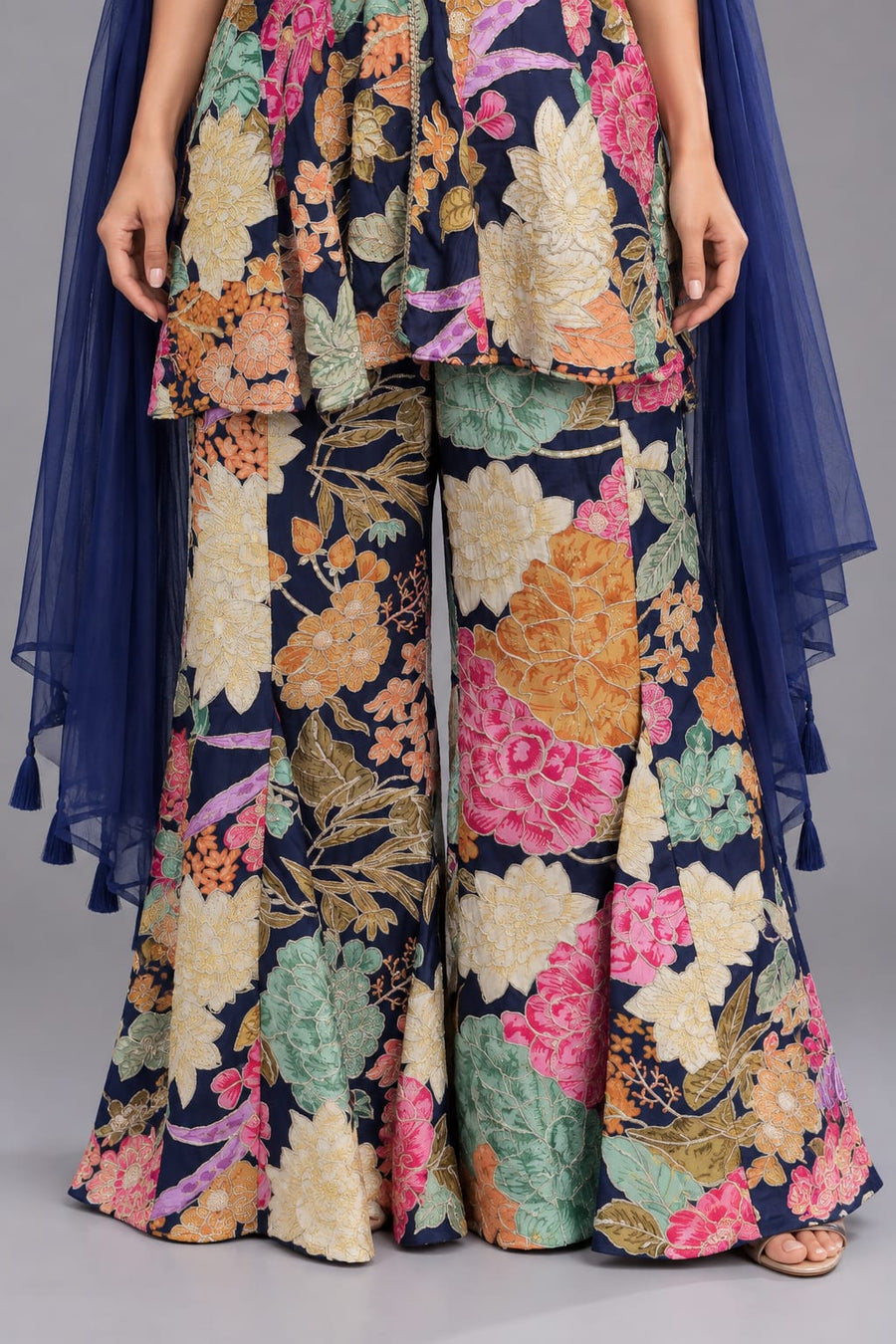 Floral Sharara Set with Halter Peplum & Dupatta for Women