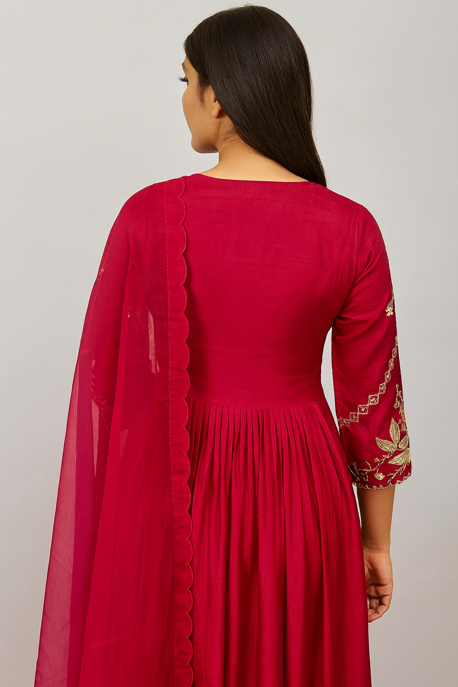 Front Pleats Anarkali with Dupatta back profile