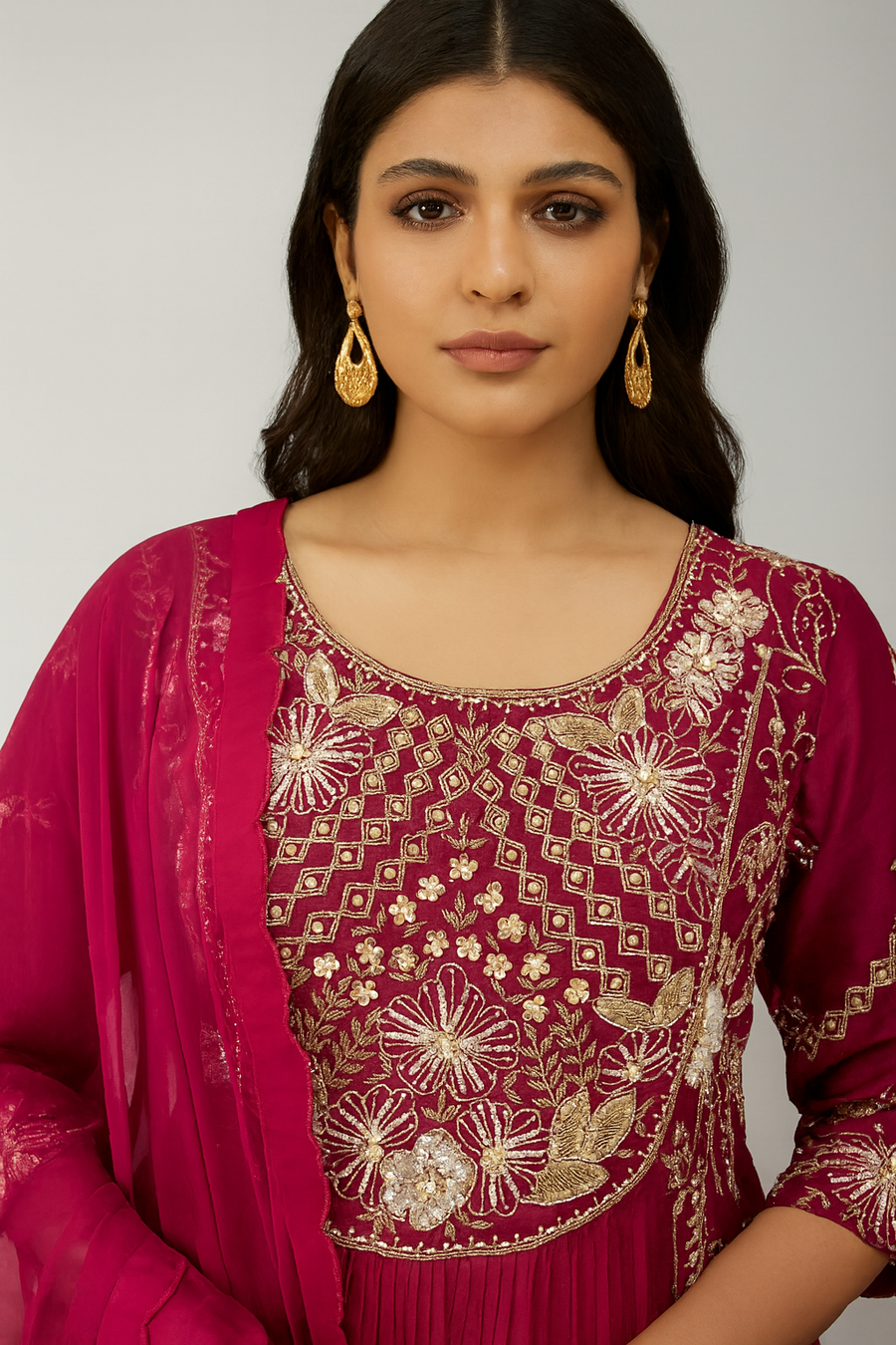 Front Pleats Anarkali with Dupatta front profile