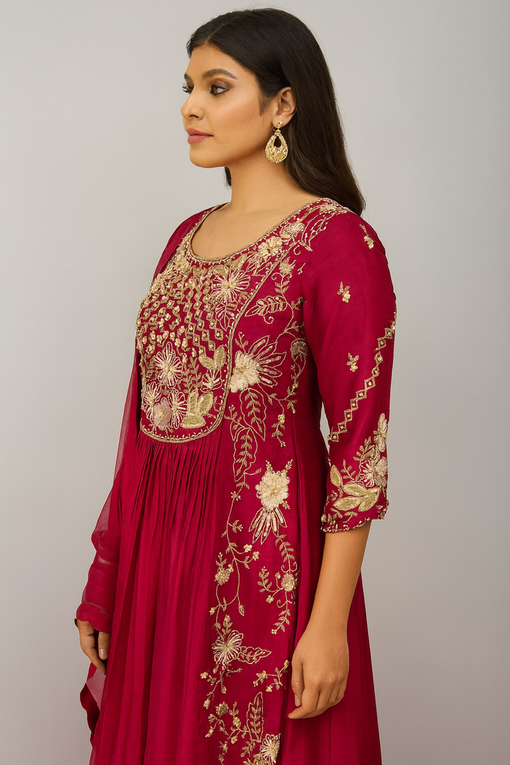 Front Pleats Anarkali with Dupatta side profile
