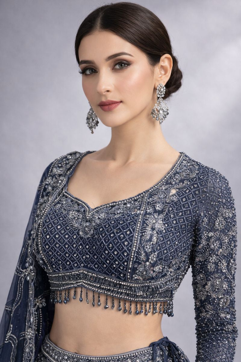 Full Sleeve Crop Top Lehenga Traditional Style 