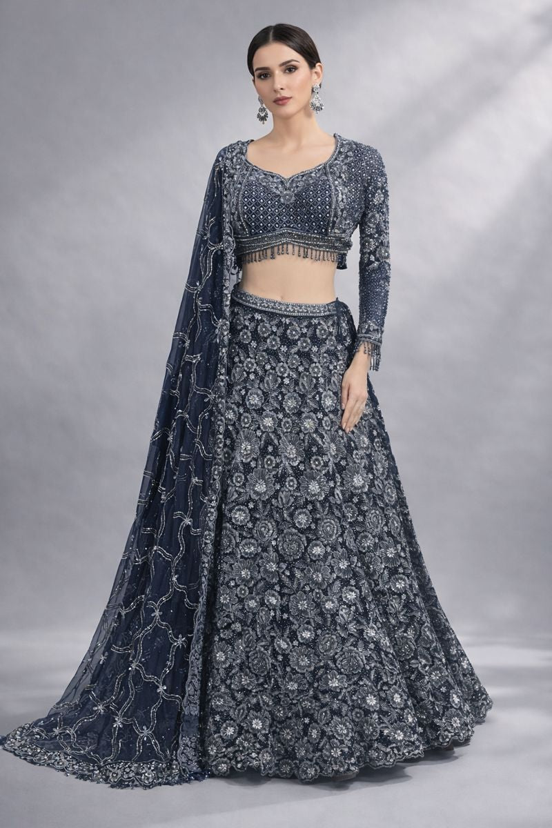 Full Sleeve Crop Top Lehenga Traditional Style 