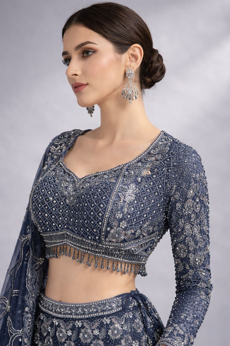 Full Sleeve Crop Top Lehenga Traditional Style 