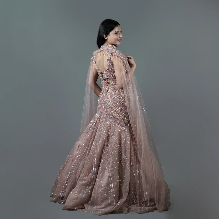 Glamorous Ceremonial Crop Top Lehenga in Mermaid Style Vastrachowk