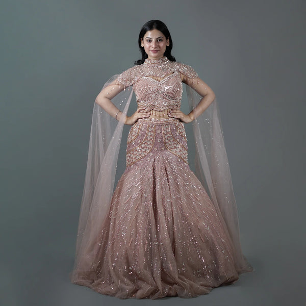 Glamorous Ceremonial Crop Top Lehenga in Mermaid Style