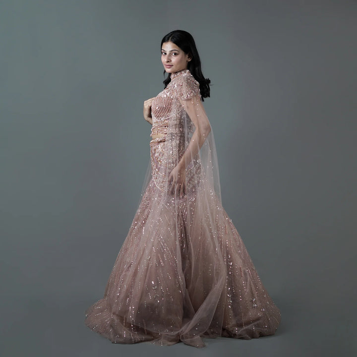 Glamorous Ceremonial Crop Top Lehenga in Mermaid Style Vastrachowk