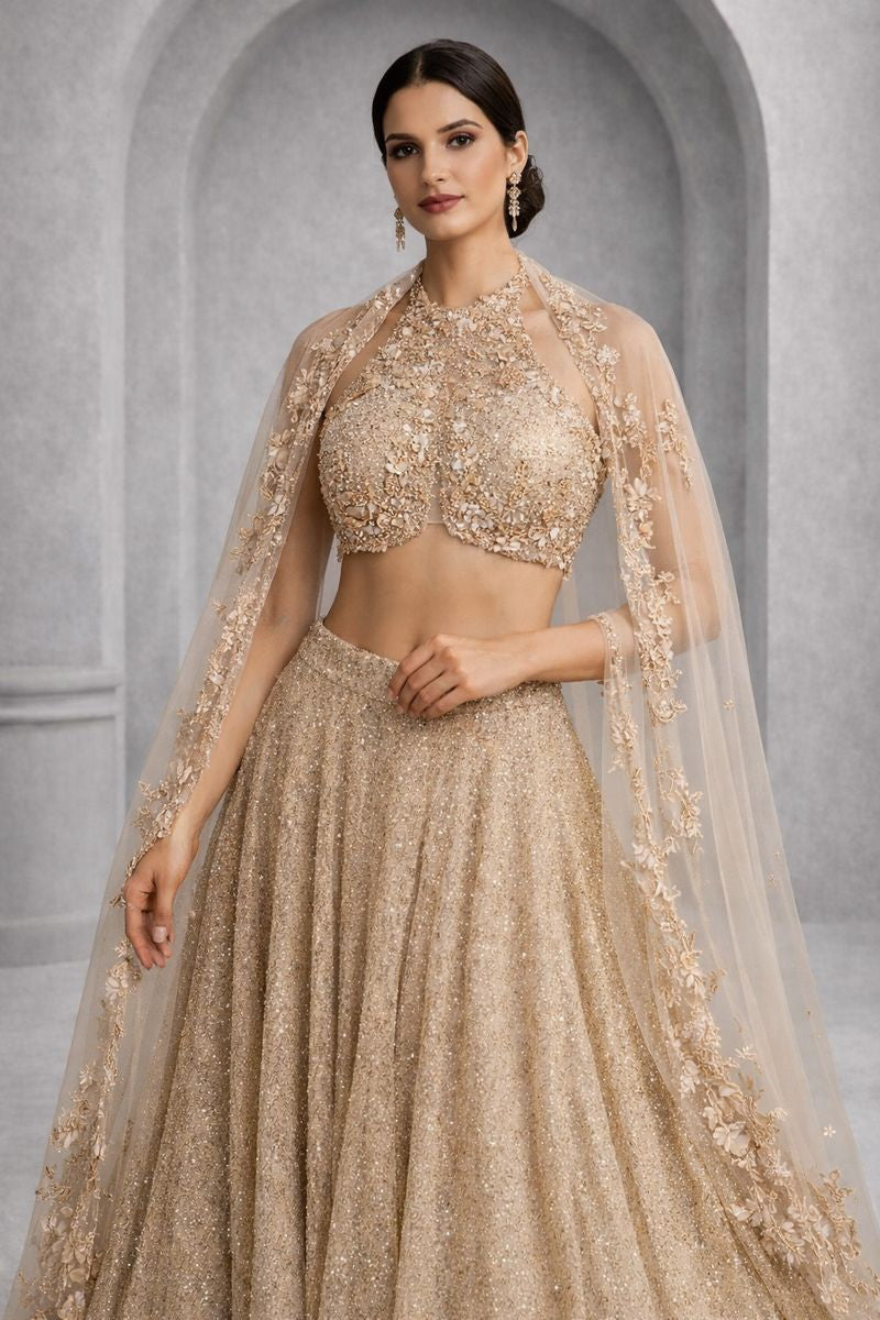  Gold Crop Top Lehenga 
