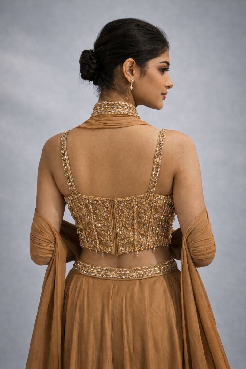 Gold  Crop top lehenga 