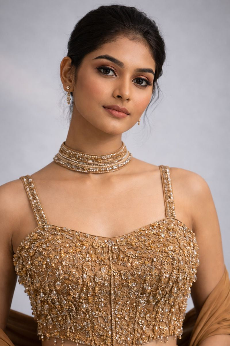 Gold  Crop top lehenga 