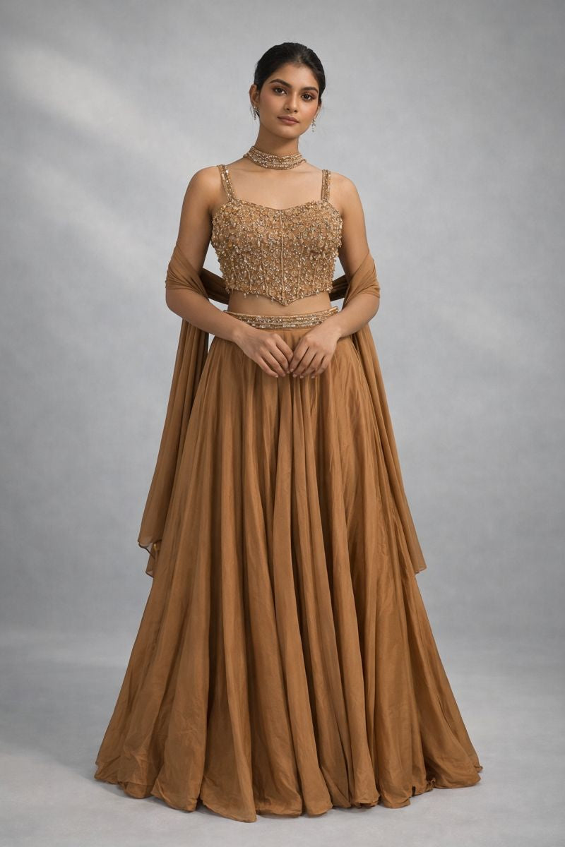 Gold  Crop top lehenga 