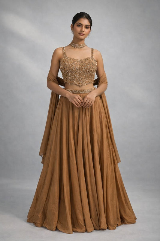 Gold  Crop top lehenga 