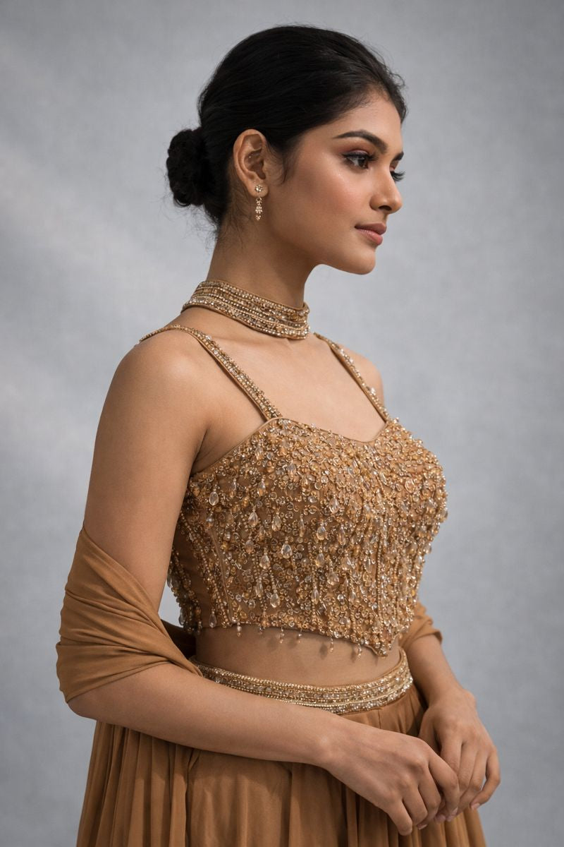Gold  Crop top lehenga 