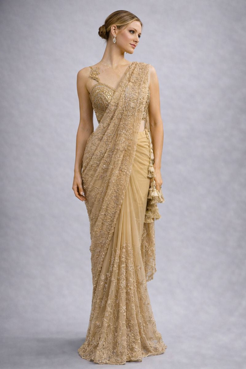 Gold Pre Drape Saree 