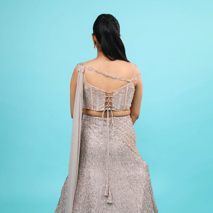 Gold Western Crop Top with Drape-Style Skirt Vastrachowk