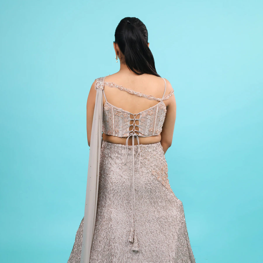 Gold Western Crop Top with Drape-Style Skirt Vastrachowk