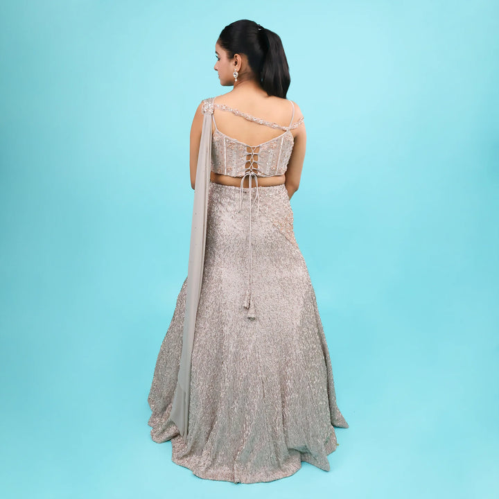 Gold Western Crop Top with Drape-Style Skirt Vastrachowk