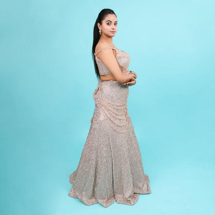 Gold Western Crop Top with Drape-Style Skirt Vastrachowk