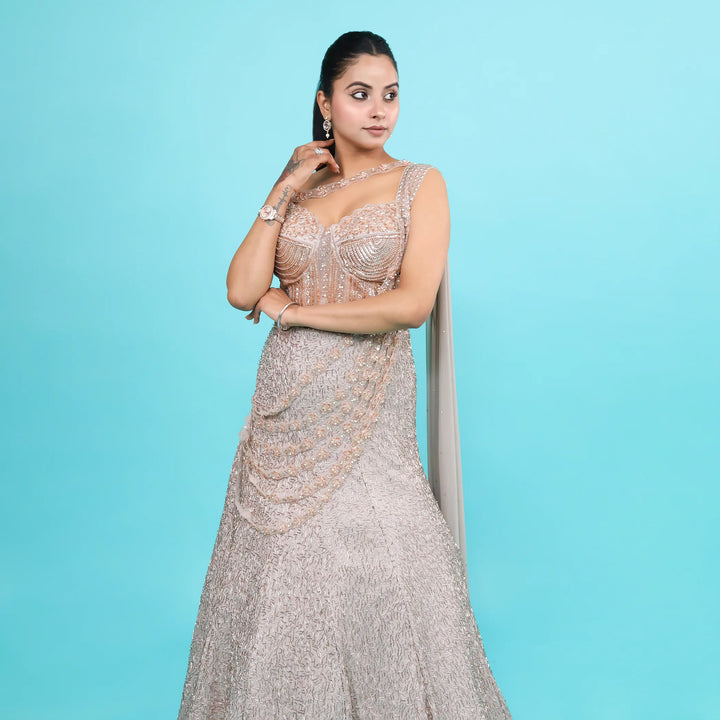 Gold Western Crop Top with Drape-Style Skirt